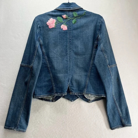 Free People Jackets & Blazers - Free People Embroidered Demin Jacket Womens Size M Military Band Cropped Blue